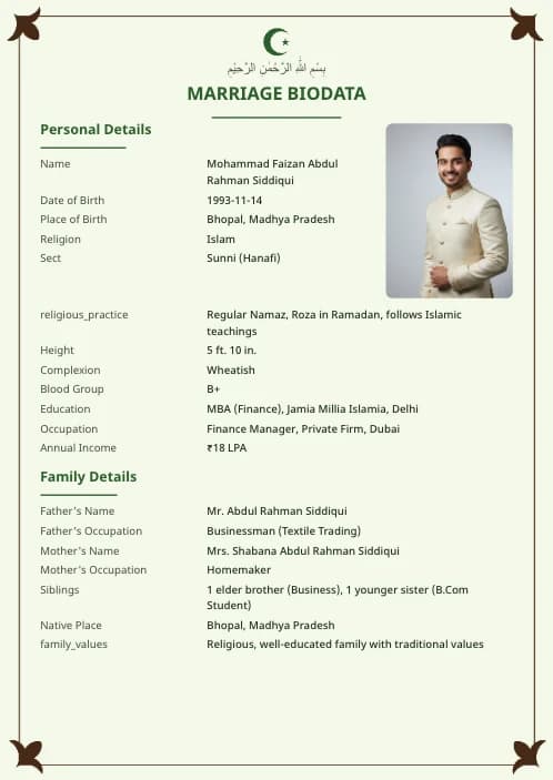 Muslim Marriage Biodata Format (PDF & Word Download) marriage biodata format template - simple elegant marriage biodata template