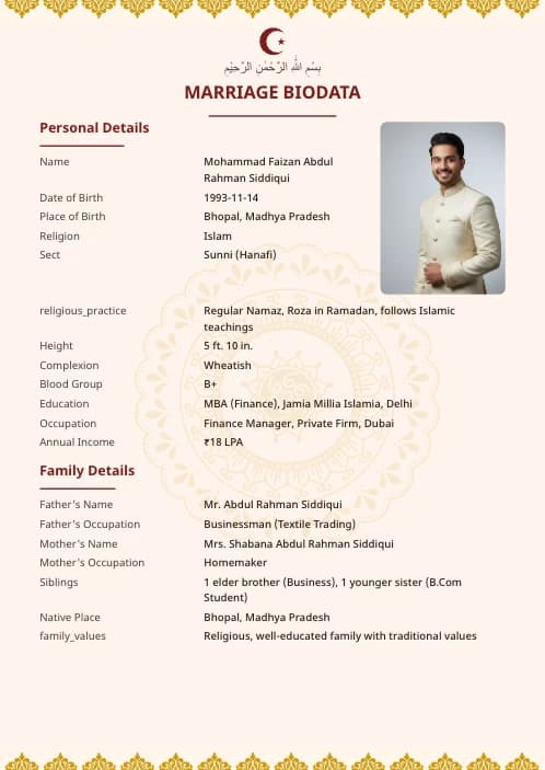 Muslim Marriage Biodata Format (PDF & Word Download) marriage biodata format template - simple shadi ka biodata template editable