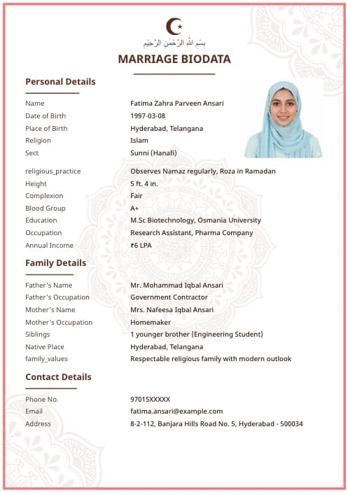 Muslim Marriage Biodata Format (PDF & Word Download) marriage biodata format template - best biodata format marriage professional