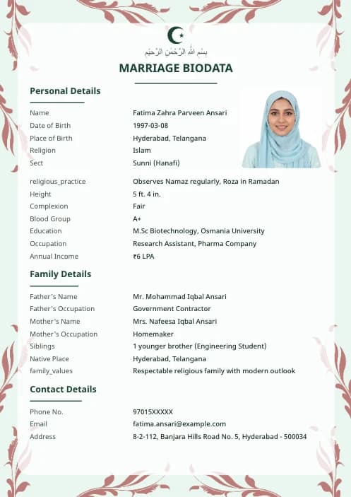 Muslim Marriage Biodata Format (PDF & Word Download) marriage biodata format template - biodata maker marriage free online template