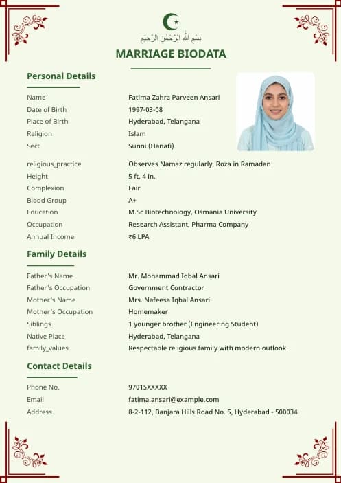 Muslim Marriage Biodata Format (PDF & Word Download) marriage biodata format template - classic marriage biodata format template