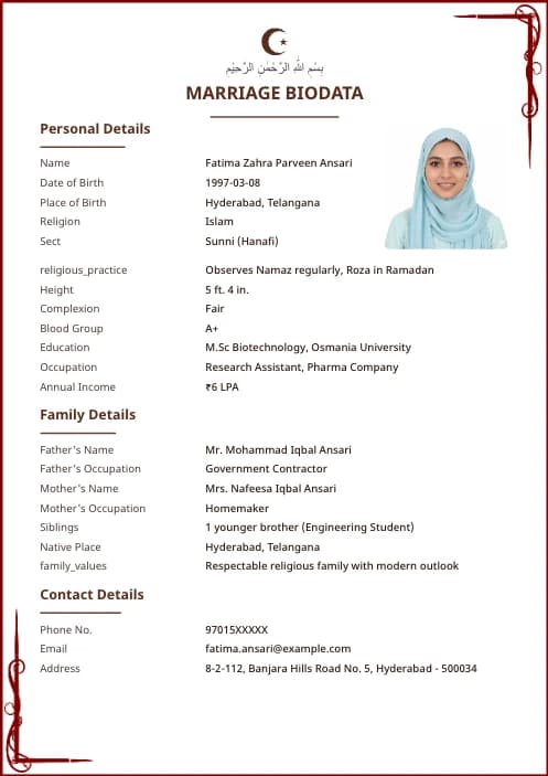 Muslim Marriage Biodata Format (PDF & Word Download) marriage biodata format template - marriage biodata maker online free template