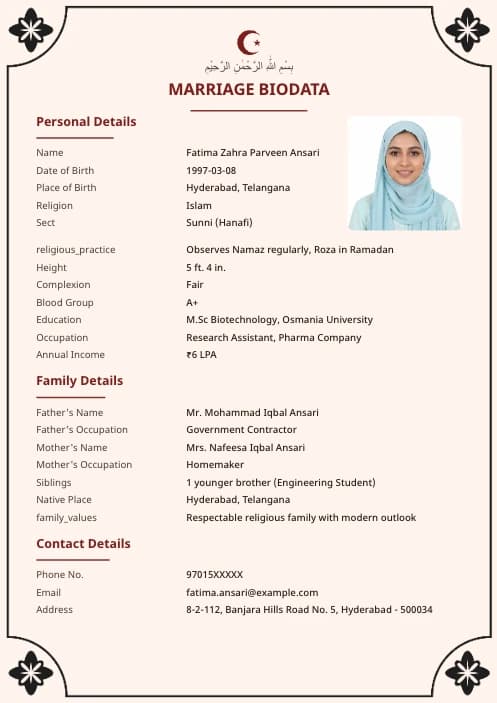 Muslim Marriage Biodata Format (PDF & Word Download) marriage biodata format template - minimal marriage biodata format clean