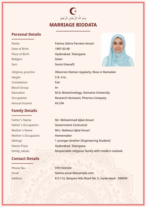 Muslim Marriage Biodata Format (PDF & Word Download) marriage biodata format template - modern marriage biodata design whatsapp