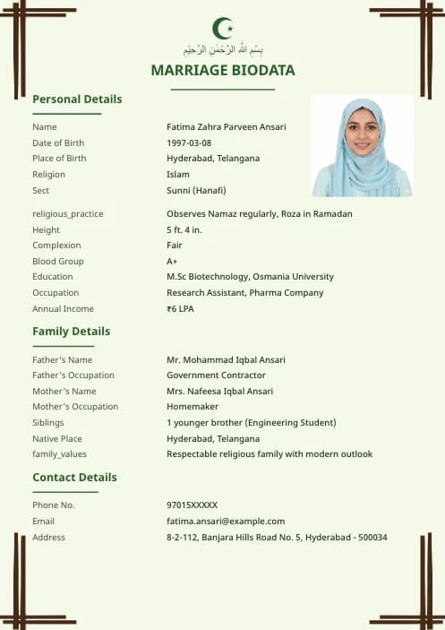 Muslim Marriage Biodata Format (PDF & Word Download) marriage biodata format template - modern marriage biodata format free download