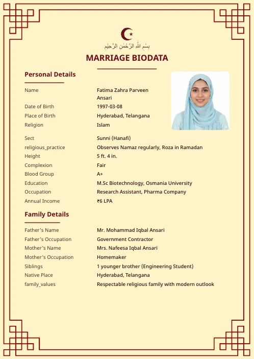 Muslim Marriage Biodata Format (PDF & Word Download) marriage biodata format template - simple indian marriage biodata format