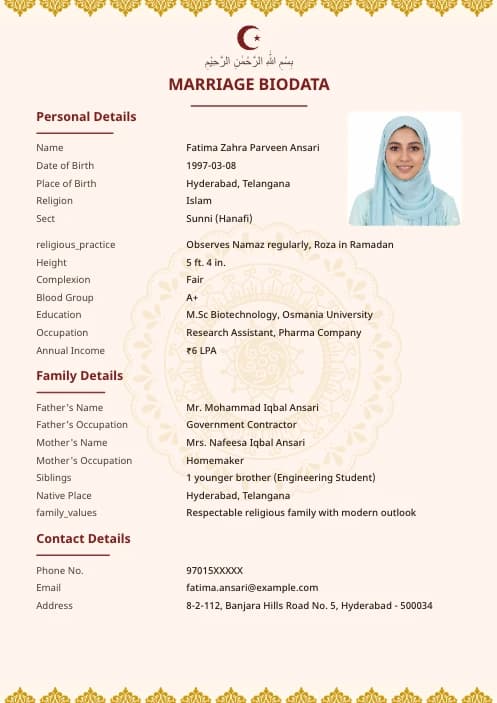 Muslim Marriage Biodata Format (PDF & Word Download) marriage biodata format template - simple shadi ka biodata template editable