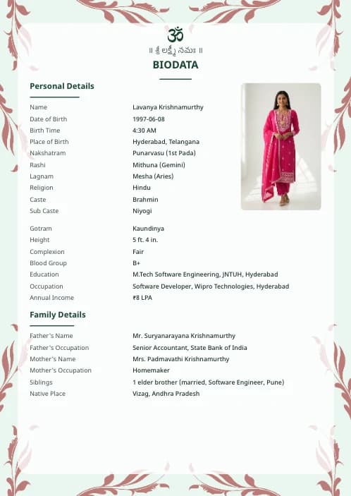 Telugu Marriage Biodata Format (PDF & Word Download) marriage biodata format template - biodata maker marriage free online template
