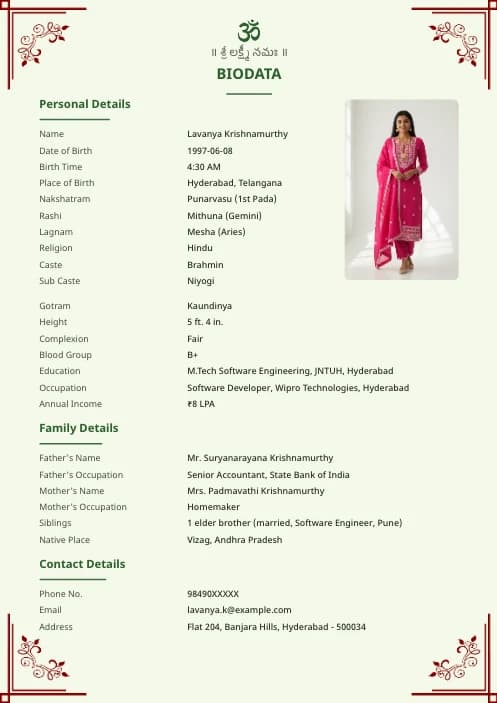 Telugu Marriage Biodata Format (PDF & Word Download) marriage biodata format template - classic marriage biodata format template
