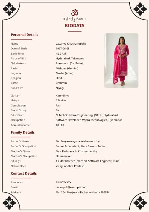 Telugu Marriage Biodata Format (PDF & Word Download) marriage biodata format template - minimal marriage biodata format clean