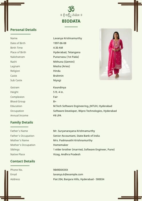 Telugu Marriage Biodata Format (PDF & Word Download) marriage biodata format template - modern marriage biodata format free download