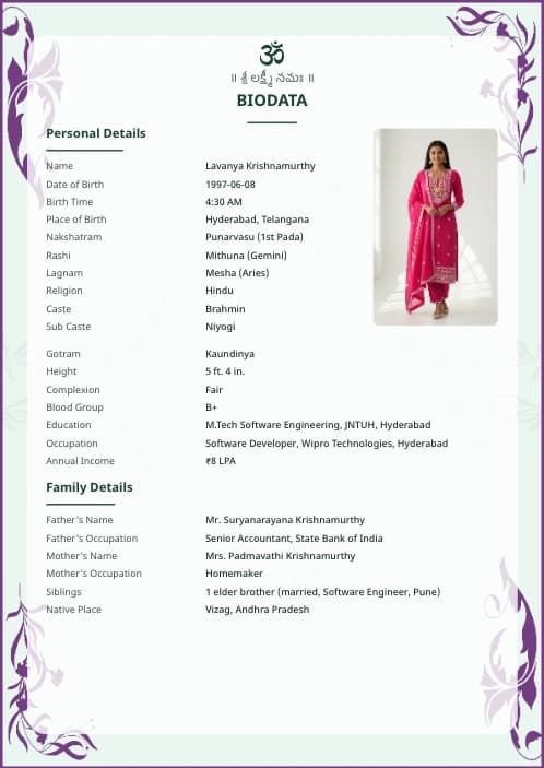 Telugu Marriage Biodata Format (PDF & Word Download) marriage biodata format template - muslim marriage biodata format boys pdf