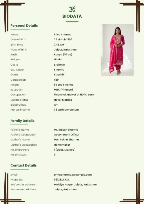 best hindu marriage biodata sample free