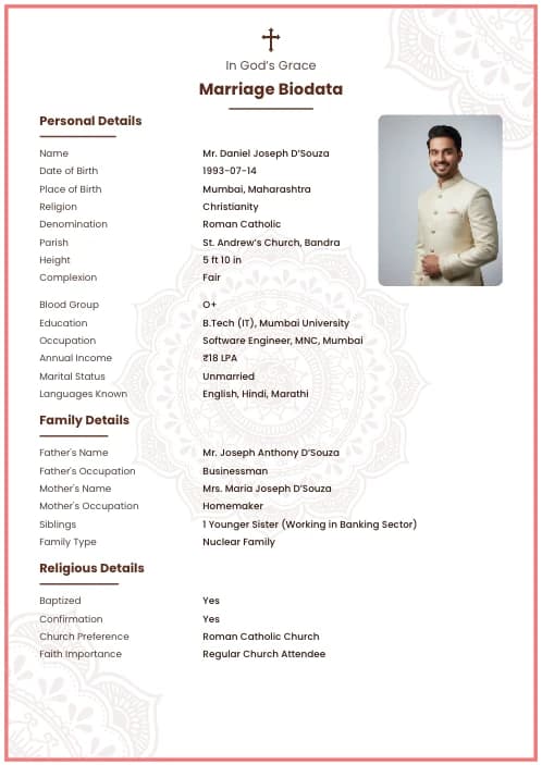 Christian Marriage Biodata Format (PDF, Word, Images) marriage biodata format template - best biodata format marriage professional