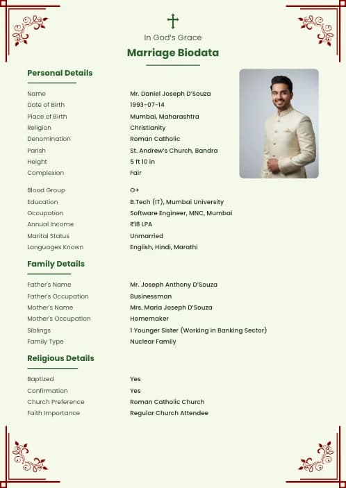Christian Marriage Biodata Format (PDF, Word, Images) marriage biodata format template - classic marriage biodata format template