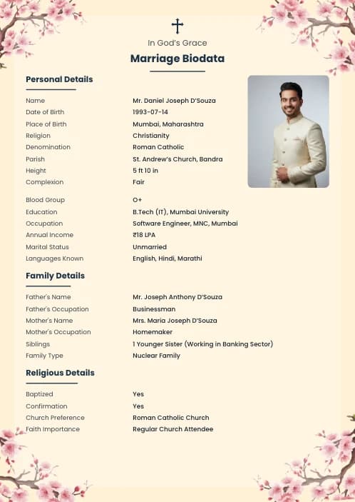 Christian Marriage Biodata Format (PDF, Word, Images) marriage biodata format template - marriage biodata nri groom pdf