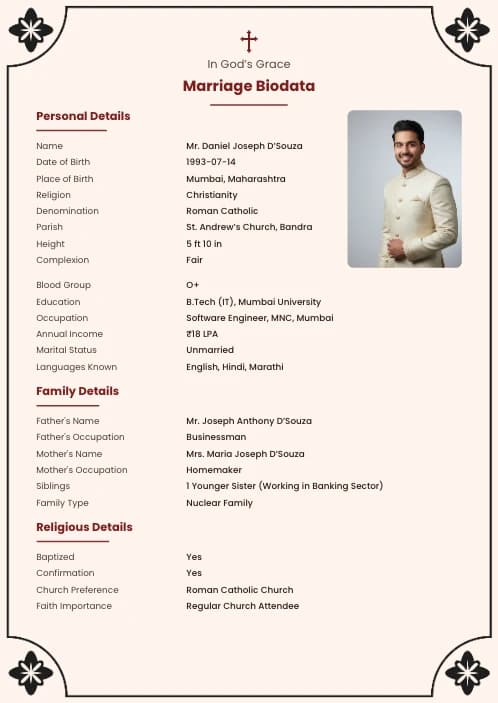 Christian Marriage Biodata Format (PDF, Word, Images) marriage biodata format template - minimal marriage biodata format clean