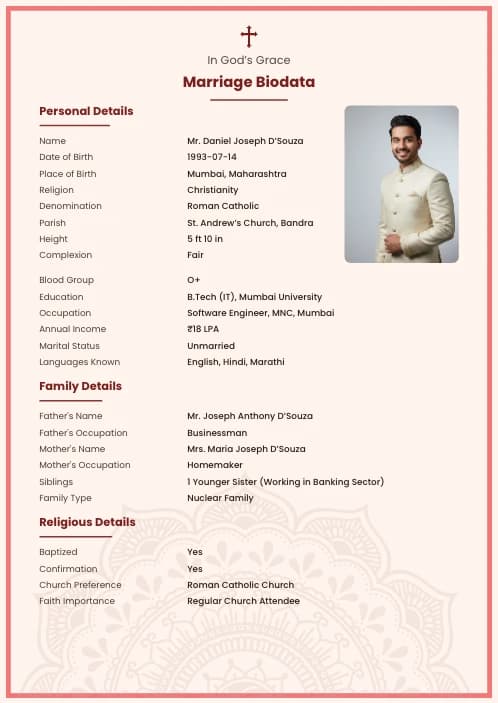 Christian Marriage Biodata Format (PDF, Word, Images) marriage biodata format template - modern marriage biodata design whatsapp