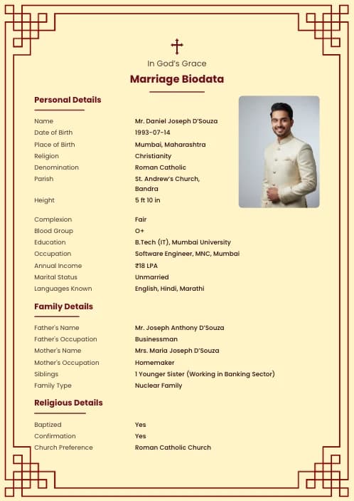 Christian Marriage Biodata Format (PDF, Word, Images) marriage biodata format template - simple indian marriage biodata format