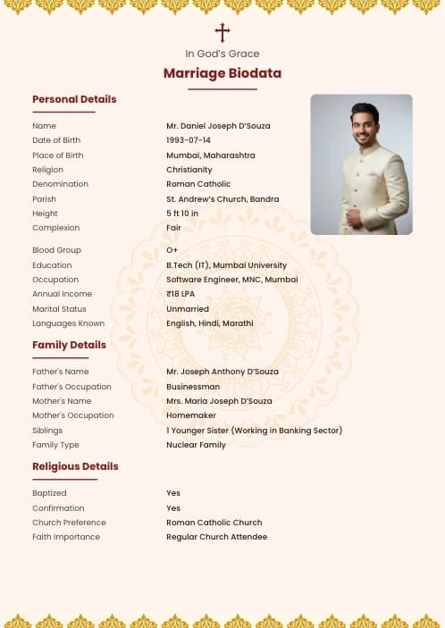 Christian Marriage Biodata Format (PDF, Word, Images) marriage biodata format template - simple shadi ka biodata template editable