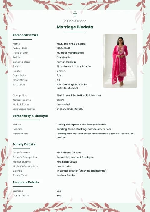 Christian Marriage Biodata Format (PDF, Word, Images) marriage biodata format template - biodata maker marriage free online template