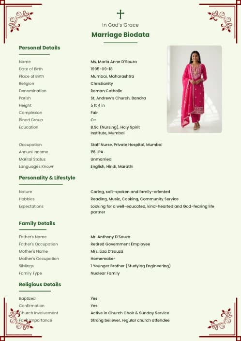 Christian Marriage Biodata Format (PDF, Word, Images) marriage biodata format template - classic marriage biodata format template