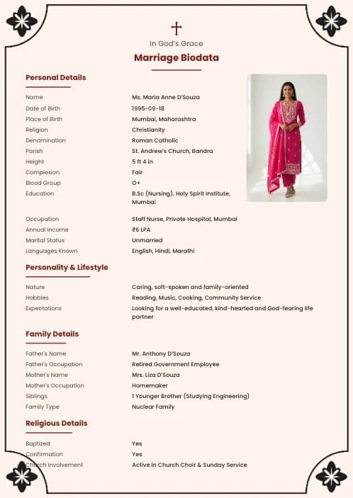 Christian Marriage Biodata Format (PDF, Word, Images) marriage biodata format template - minimal marriage biodata format clean