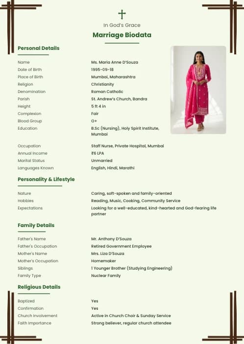 Christian Marriage Biodata Format (PDF, Word, Images) marriage biodata format template - modern marriage biodata format free download