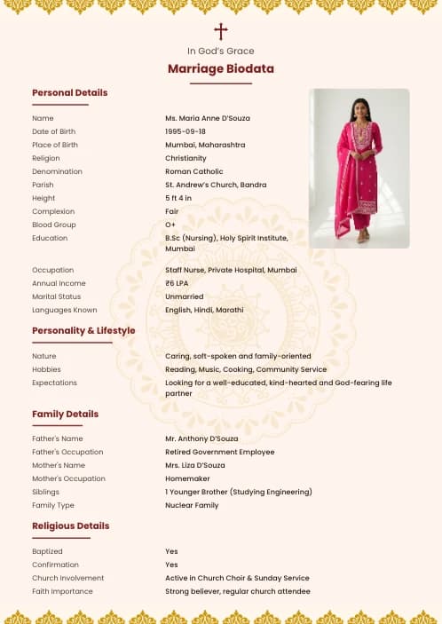 Christian Marriage Biodata Format (PDF, Word, Images) marriage biodata format template - simple shadi ka biodata template editable