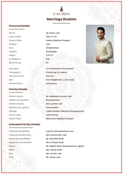 Jain Marriage Biodata Format (PDF & Word Download) marriage biodata format template - best biodata format marriage professional