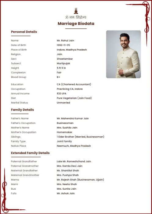 Jain Marriage Biodata Format (PDF & Word Download) marriage biodata format template - marriage biodata maker online free template