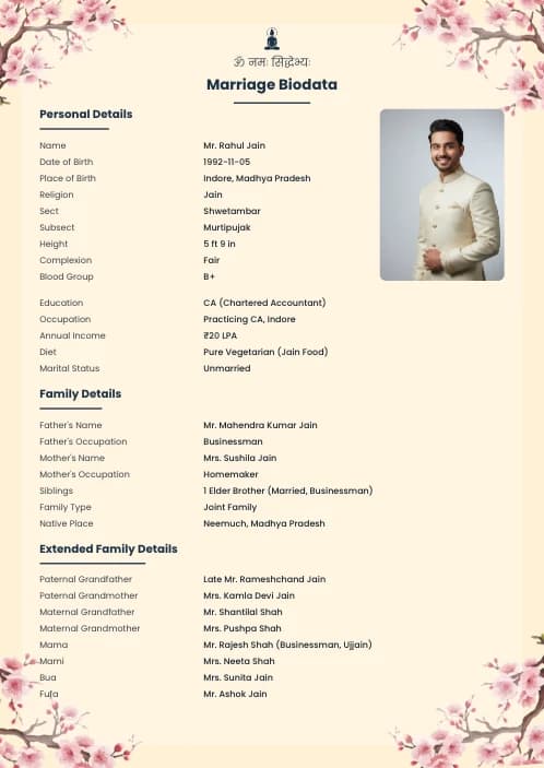 Jain Marriage Biodata Format (PDF & Word Download) marriage biodata format template - marriage biodata nri groom pdf