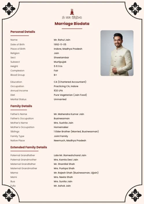 Jain Marriage Biodata Format (PDF & Word Download) marriage biodata format template - minimal marriage biodata format clean