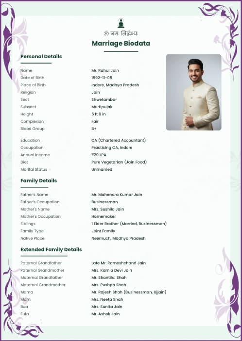 Jain Marriage Biodata Format (PDF & Word Download) marriage biodata format template - muslim marriage biodata format boys pdf