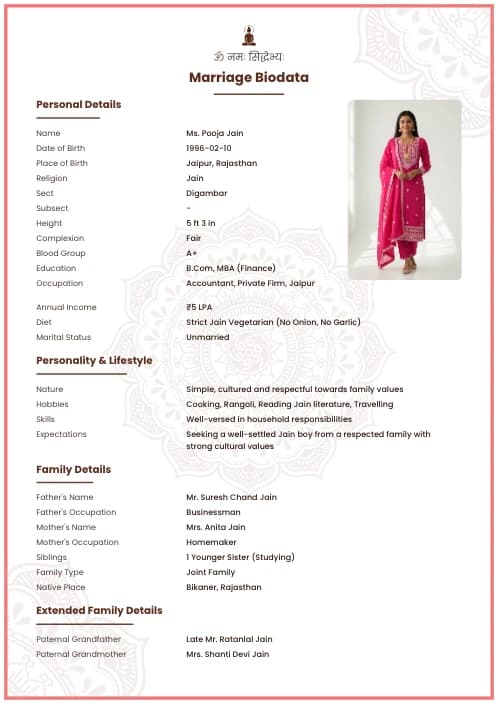Jain Marriage Biodata Format (PDF & Word Download) marriage biodata format template - best biodata format marriage professional