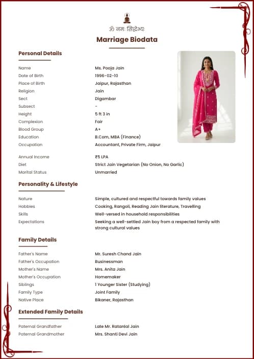 Jain Marriage Biodata Format (PDF & Word Download) marriage biodata format template - marriage biodata maker online free template