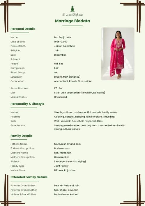 Jain Marriage Biodata Format (PDF & Word Download) marriage biodata format template - modern marriage biodata format free download