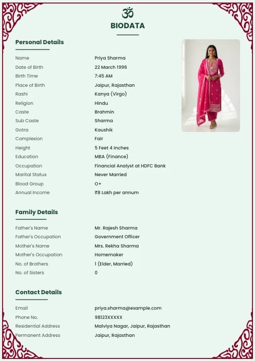 marriage biodata template modern minimalist