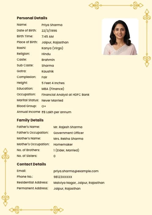 matrimonial biodata sample for marriage proposal